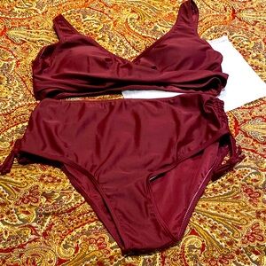 Maroon 2 piece bathing suit, XXL, NWT